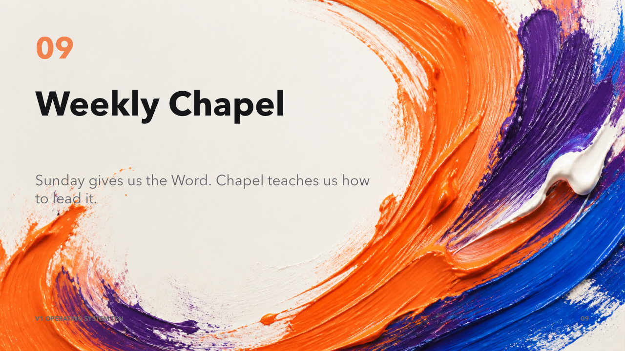 09 - Weekly Chapel. Sunday gives us the Word. Chapel teaches us how to lead it.